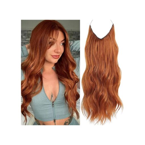 Auburn Hair Extensions for Women Invisible Wire Hair Extension Copper Red 20 Inch Long Wavy Ginger Hair Extension with Secure Clips in Hairpieces