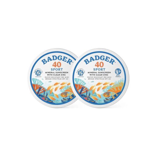 Badger Coral Reef Safe Sunscreen Tin, SPF 40 Zinc Oxide Sunscreen, Broad Spectrum, Water Resistant, Travel Size Sunscreen, Sun Skin Care, Unscented, 2.4 oz ( 2 Pack )