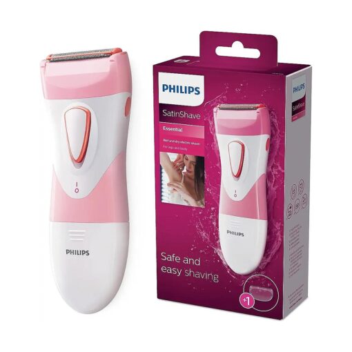 Philips Beauty SatinShave Essential Women 's Wet & Dry Electric Shaver for Legs, Cordless, Pink and White, HP6306/50