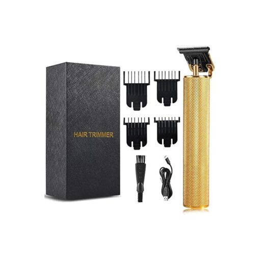 Electric Pro Hair Clippers T-Blade Beard Trimmer USB Rechargeable Cordless Outliner Hair Trimmers for Men Professional Grooming Kit With 4 Limit Comb Gold ( 0/1.5/3/6/9 mm )