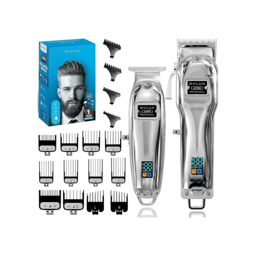 Full Metal Cordless Hair Clippers and Trimmer Professional Set for Men - Rechargeable Clippers for Hair Cutting, Beard T-Blade Trimmer for Men, Haircut Machine for Self Cutting & Grooming Kit