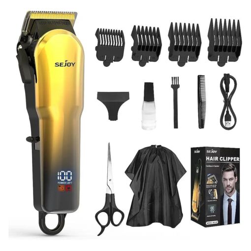 Hair Clippers for Men, Cordless Barber Hair Grooming Kit, Professional Hair Trimmer, Beard Trimmer, Rechargeable Home Haircut for Men Women Kids Children LED Display USB Rechargeable Gold & Silver