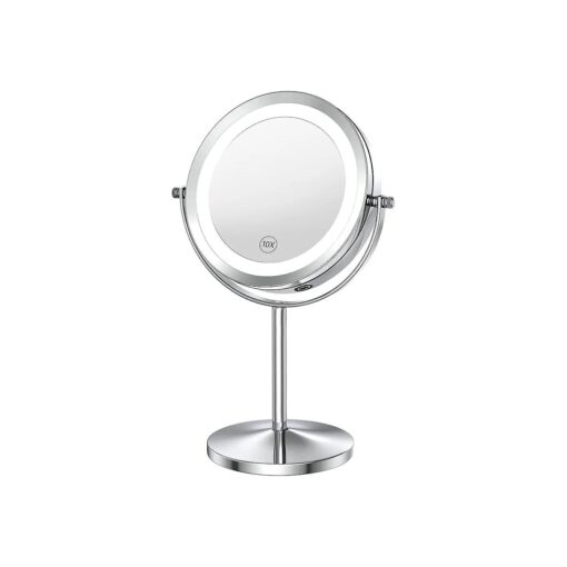 Benbilry Lighted Makeup Mirror with Lights and Magnification 10X/1X, Double Sided 360deg Swivel 7" LED Dimmable Vanity Mirror with Touch Control Switch, Battery Operated Cordless Standing Shaving Mirror