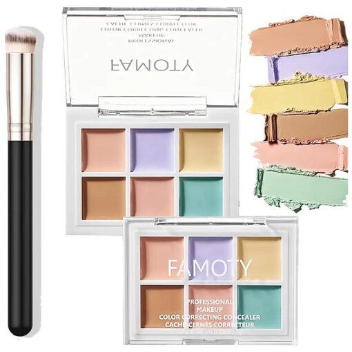 6 Color Correcting Concealer Palette With Concealer Brush, Tattoo Concealer, Cream Contouring Makeup Kit, Corrects Dark Circles Red Marks Scars Light Mediumor creamy concealer A1