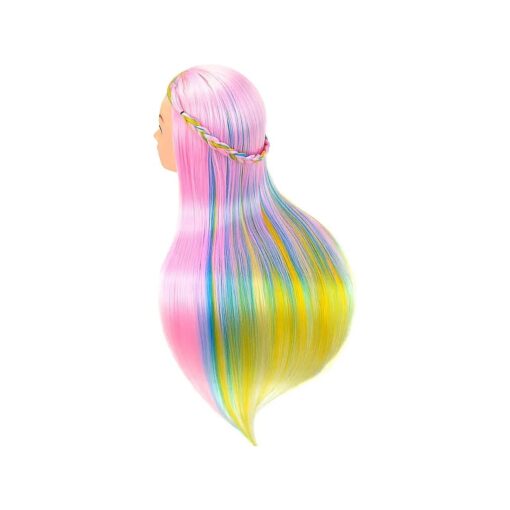 PERFEHAIR Cosmetology Mannequin Manikin Heads with Hair, Colorful Mannequin Practice Dolls Head- Synthetic Hair ( Pink Series )