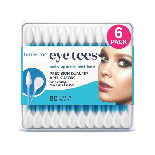 Fran Wilson EYE TEES COTTON TIPS 80 Count ( 6 PACK ) - Precision Makeup Applicator, Double-sided Swabs with Pointed and Rounded Ends for Perfect Blending, Effective Cleaning and Precise Touch-ups