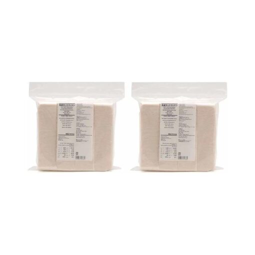 MUJI Makeup Facial Soft Cut Cotton Unbleached 60x50 mm 180pcs x 2 Packs ( Total 360 Sheets ) Value Set