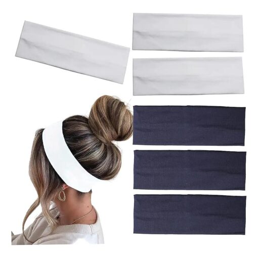 6 Pcs Headbands for Women Hair Cotton Headband Non-slip Stretchy Elastic Head Wrap Holder Hair Accessories White Navy Blue Color