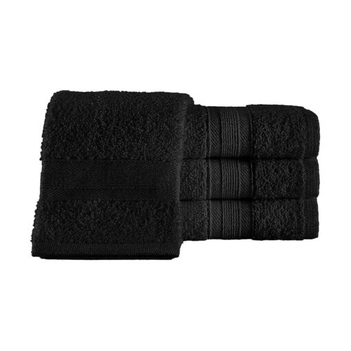 Quick-Dry, Soft & High Absorbent Washcloths Towels 13" x13" Cotton Turkish Bath Towel Set of 4 | Daily Use 100 % Cotton Towels for Bathroom Gym & More | Bathroom Towels Set ( 4 Pcs, Black )