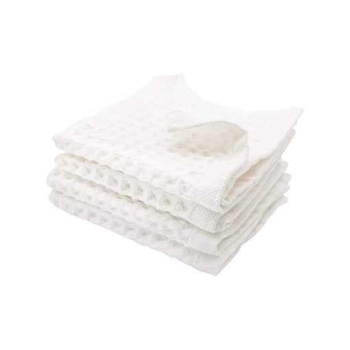 Waffle Washcloth Set, 100 % Cotton ( 4 Pcs Washcloth 13x13 inches, White )