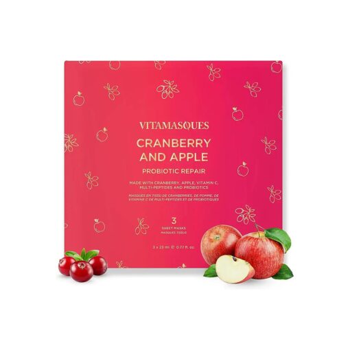 Vitamasques Cranberry and Apple Probiotic Repair Boxset - 3 Vegan Face Masks with Adaptogenic Ingredients to Improve Skin Health