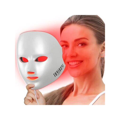 NEWKEY Red Light Therapy Mask for Face Wrinkles, 7 LED Light Therapy Facial Skin Care Mask, At-Home Photon Skin Care Beauty Mask for Anti-Ageing