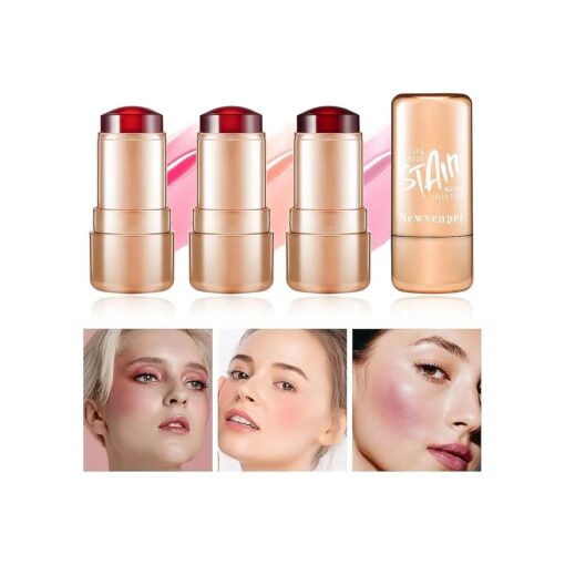 3PCS Jelly Blush Stick, Multi-Purpose Lip & Cheek Stick, Waterproof jelly tint, Cooling Water Jelly Tint Long Lasting cheek stain & lip tint for Women and Girls ( 1 # +2 # +3 # )