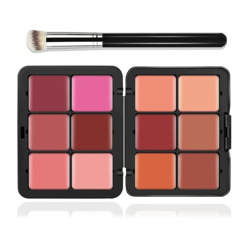 12 Colors Cream [ Blush ] Makeup Palette for Cheeks - Multi-functional Blush Makeup Palette with Brush, Natural Matte Long Wearing, Waterproof Blendable Face Makeup Palette ( # 01 )