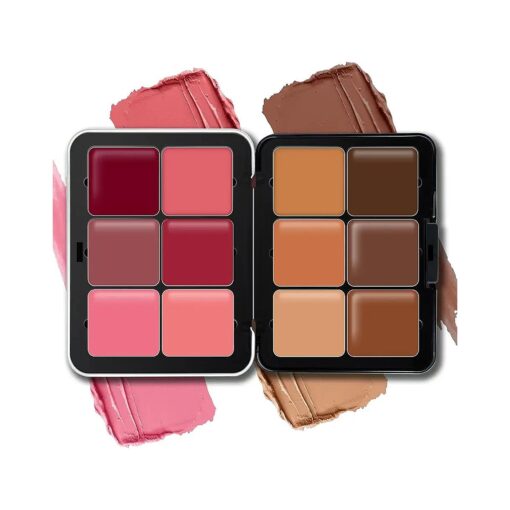 Cream Blush & Concealer Palette, 12 Colors, Long Wearing, Smudge Proof, Blendable Matte Finish, Face Makeup ( 02 )