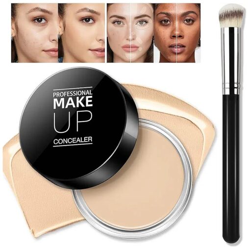 Cream Concealer Full Coverage Makeup, Matte Color Correcting Concealer with Brush, Waterproof, Conceals Blemish, Pores and Spots, Under Eye Makeup Concealer for Dark Circles ( # 02 LIGHT CREAM )