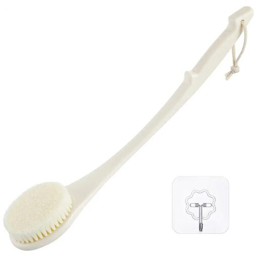 Body Brush Back Scrubber, 17 in Never Mold Back Brush Long Handle for Shower, Exfoliating Brush Dry Brushing Body Brush for Men Women Elderly Deep Exfoliation Soft Glowing Skin ( 17 `` Cream White )