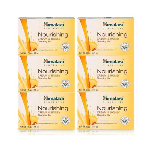 Himalaya Nourishing Cream & Honey Cleansing Bar, Face and Body Soap for Soft Skin, 4.41 oz, 6 Pack