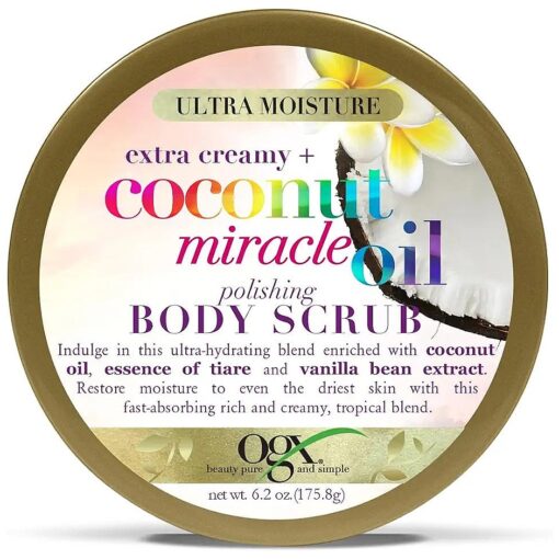 Extra Creamy + Coconut Miracle Oil Polishing & Exfoliating Body Scrub for Dry Skin, Ultra Moisturizing Rich Body Scrub with Vanilla Bean Extract, Sulfated-Surfactants Free, 62 oz