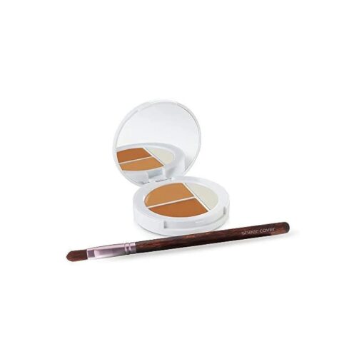 Sheer Cover Studio Conceal & Brighten Concealer- Highlight Trio Tan/Dark Shade Two-Toned Concealers Shimmering Highlighter Tan/Dark Shade with Concealer Brush