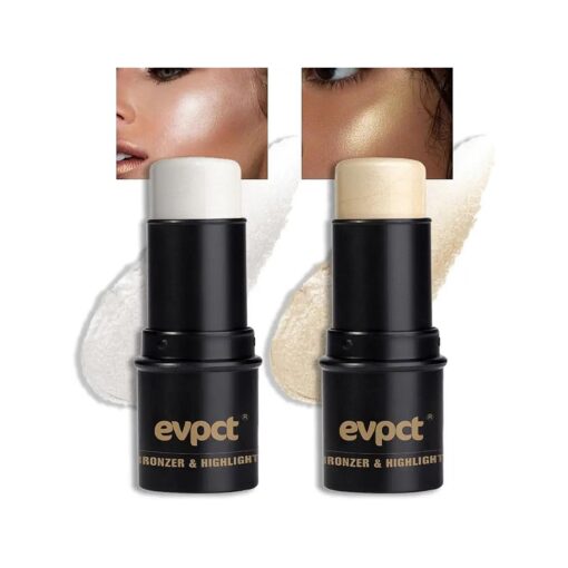 evpct 2Pcs Face Cream Makeup Highlighter Highlight Contour Stick Pearl White & Gold Glitter Contouring Highlighter Makeup Stick and Contour Illuminator Highly Piamented Long Lasting Skin Brighten 9+12