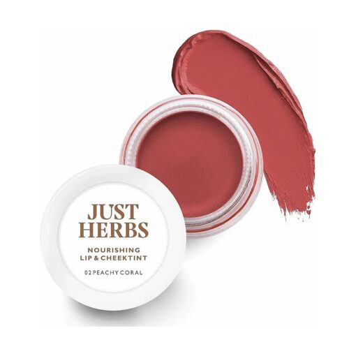 Just Herbs Organic Creamy Matte 3 in 1 Lip & Cheek Tint, Blush For Women - SLS, Chemical & Paraben Free - 0.14 fl, oz, ( Peachy coral )