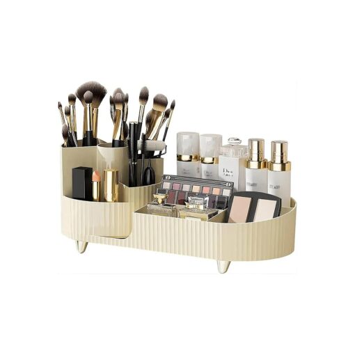 Rotating Makeup Organizer for Vanity, Ideal for Beautiful Girls ' Cosmetics organizer, For Storage Makeup Brush Holder, Skincare Organizers And Lipstick ! ( Creamy )