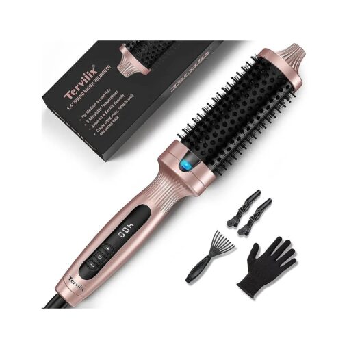 Terviiix 1.5 Inch Thermal Brush Create Blowout Look, Get Loose & Volume Layer Hair, Ceramic Tourmaline Ionic Hot Brush Heated Curling Brush, Digital Display 9 Temperatures Curling Iron, Dual Voltage