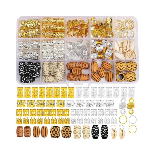 133 PCS Hair Jewelry for Braids Locs Dreadlock Accessories Hair Decoration Hair Coils Rings Dreadlocks Hair Cuffs Shells Imitation Wood-Like Hair Tube Beads for Women Gorls