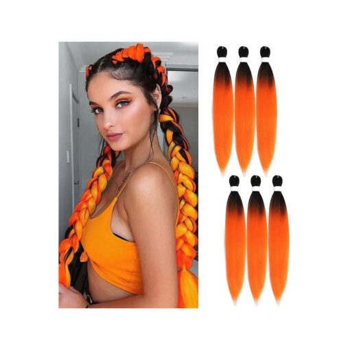 Pre Stretched Braiding Hair Extension Ombre Orange 24 Inch 6 Packs/Lot Braids Itch Free Hot Water Setting Synthetic Fiber Yaki Texture Crochet Braiding Hair Extension