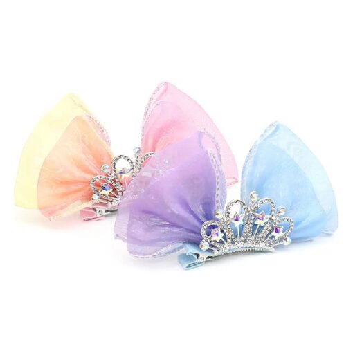 2 Pack Bow Hair Clips, Crown Shaped Hair Barrettes, Cute Metal Snap Sparkly Hair Styling Accessories for Girls & Kids