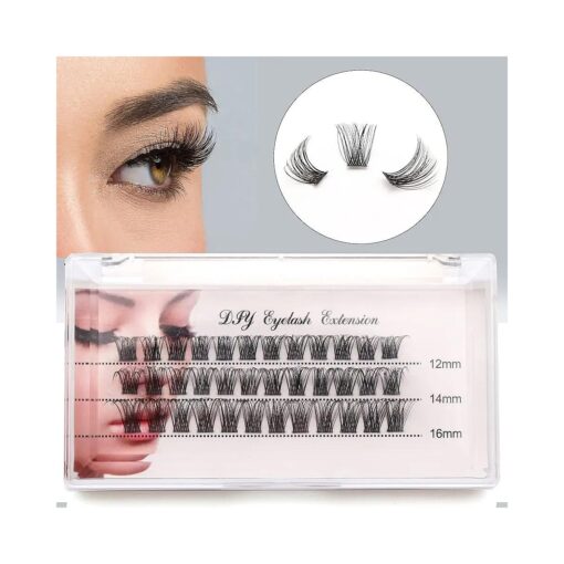 Veleasha DIY Eyelash Extension Individual Cluster Lashes D Curl Lash Extension Strip 36 Clusters Wispy False Eyelashes Natural Look for Personal DIY at Home / 12-16MM