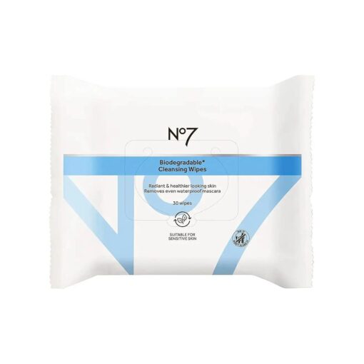 No7 Biodegradable Cleansing Wipes - Waterproof Mascara & Makeup Remover Wipes - Vitamin B5 + Witch Hazel & Fennel Extract Facial Cleansing Wipes for Revitalized Radiant Skin ( Dual Pack, 60 Wipes )