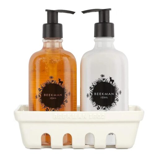 Beekman 1802 Hand Wash & Lotion Ceramic Caddy Set - 12.5 oz Each - Deeply Cleanses & Hydrates Dry Hands - With Goat Milk - Good for Sensitive Skin - Cruelty Free