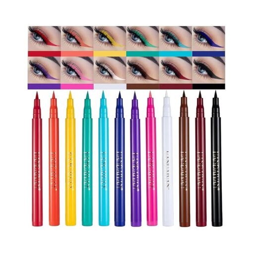 BestLand 12 Colors Matte Liquid Eyeliner Set Rainbow Colorful Neon Eyeliner Pencil Pigmented Waterproof Smudgeproof Long Lasting Gel Eye Liner Christmas Makeup Gift Kit for Women ( Set E )