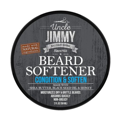 Uncle Jimmy Beard Softener, Conditioning Balm for Men | Hydrates, Smooths, Adds Shine & Tames Flyaway Hair | Made With Shea Butter, Honey 2 Fl Oz