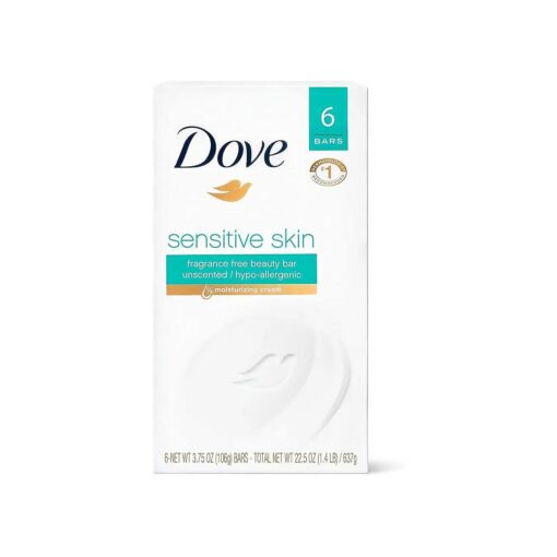 Dove Bath Bars, Sensitive Skin, Unscented, 4 Ounce ( Pack of 6 ) ( Packaging may vary )