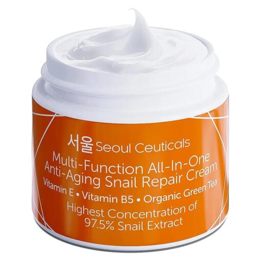 SeoulCeuticals Korean Skin Care 97.5 % Snail Mucin Moisturizer Cream - K Beauty Skincare Day & Night Snail Repair Cream Filtrate Cruelty Free 2oz