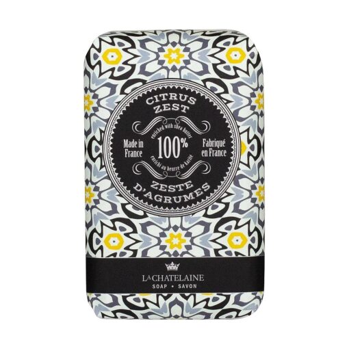 La Chatelaine Shea Butter Bar Soap| Natural and Organic |Triple Milled | Made in France | Unisex, Men, Women | Large ( Citrus Zest )