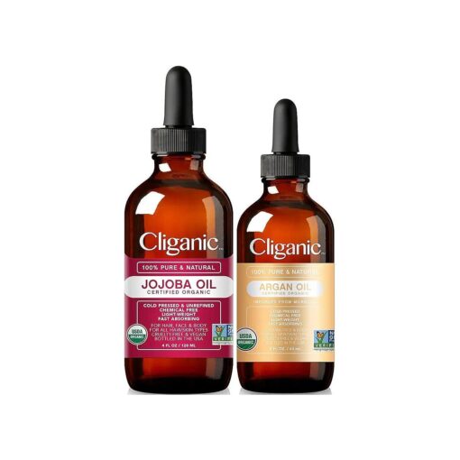 Cliganic Carrier Oils Duo : Organic Jojoba Oil and Organic Argan Oil