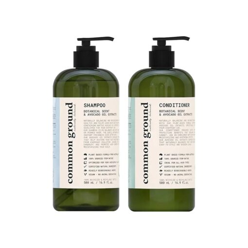 Common Ground Volumizing All Natural Shampoo and Conditioner Set, Paraben and Cruelty Free, Organic, Vegan, Plant-Based Formula, Botanical Scent and Avocado Oil Extract, for Men, Women