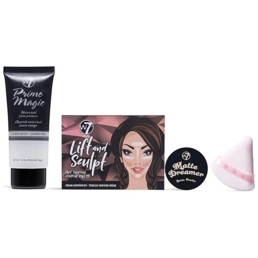 W7 Prime Magic Set - 4 Piece Set - Prime, Contour & Face Powder Makeup Bundle