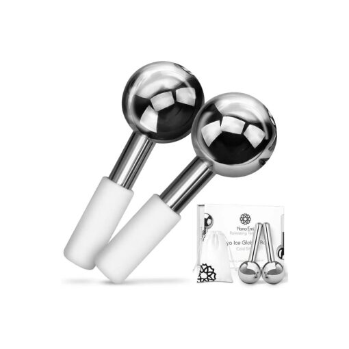 Ice Globes for Face ( Set of 2 ) - Unbreakable Ice Roller for Face and Eyes - Cryo Globes for Facials Anti-Age - Anti-Wrinkle Face Globes - Masajeador Facial ( Silver )