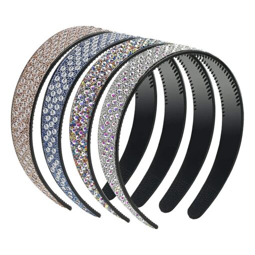 4 Pieces Crystal Rhinestone Headband Teeth Comb Headbands Plastic Hair Band Crystal Beaded Bling Hairbands Non-slip Hard Headbands for Women Girls Lady Hair Accessories ( 1 Inch )