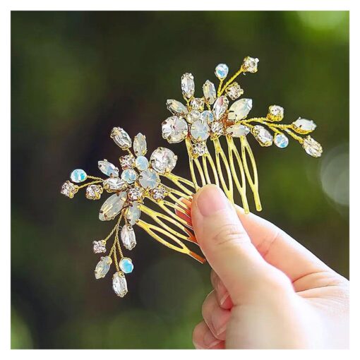 Crystal Bridal Hair Comb Gold Rhinestone Wedding Hair Pieces Bride Hair Accessories for Women ( Pack of 2 )