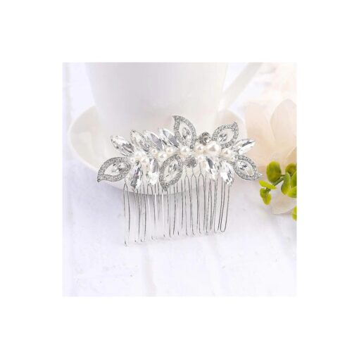 Kercisbeauty Silver Side Combs for Brides Wedding Bridal Hair Combs with Crystal Decorative Headpiece for Women Girls Evening Party Hair Jewelry ( Silver )