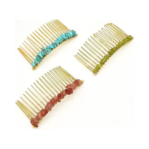 Decorative Hair Side Comb Women Hair Comb Raw Crystal Hair Accessories Jeweled Tiara Handmade Set of 3