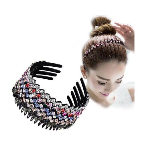 ZOCONE Wave Rhinestone Headbands, 5pcs Plastic Tooth Comb Headbands, Crystal Hair Loop Non-slip Wavy Hairbands for Women Girls