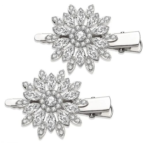 Crystal Hair Clips Large Sparkle Rhinestone Flower Design Alligator Metal Clip Non-Slip Floral Duckbill Hairpins Bling French Fancy Hair Barrettes for women Girls Hair Jewelry Accessories