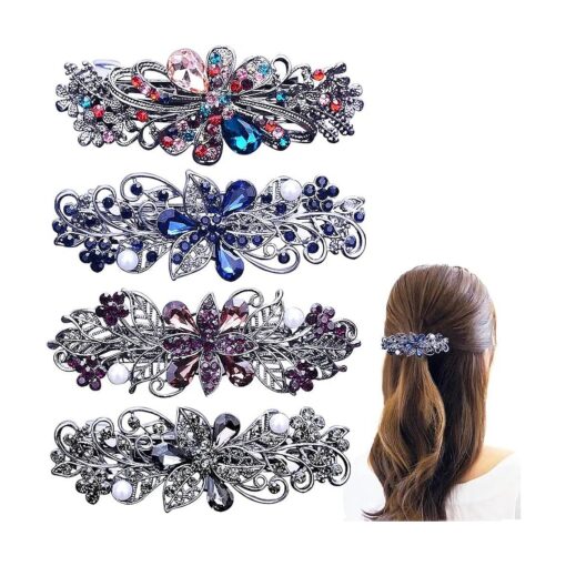 4 PCS Hair Barrettes for Women Ladies, Flower Crystal Rhinestones Barrettes Pearl Spring Hair Clip Accessories Women Fashion Ponytail Holders Barrettes for Daily Wear Mothers Day Gifts